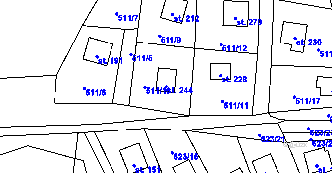 Parcela st. 244 v KÚ Tis u Blatna, Katastrální mapa