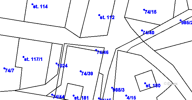 Parcela st. 74/46 v KÚ Tis u Blatna, Katastrální mapa