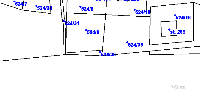 Parcela st. 524/36 v KÚ Tis u Blatna, Katastrální mapa