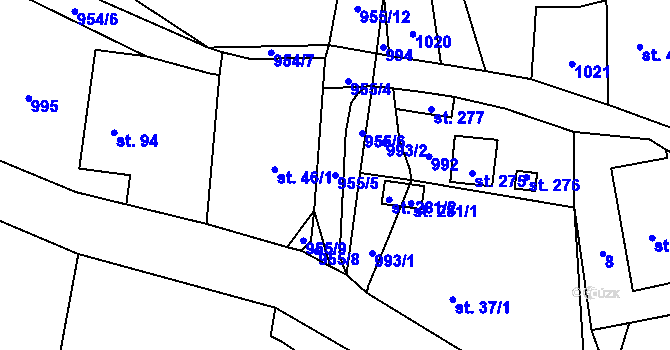Parcela st. 955/5 v KÚ Tis u Blatna, Katastrální mapa