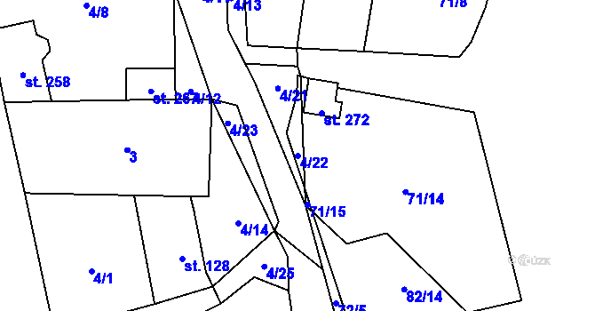 Parcela st. 4/22 v KÚ Tis u Blatna, Katastrální mapa
