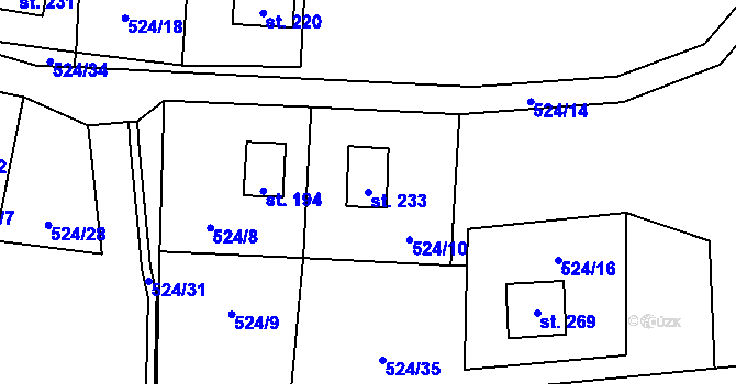 Parcela st. 233 v KÚ Tis u Blatna, Katastrální mapa