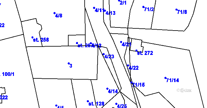 Parcela st. 4/23 v KÚ Tis u Blatna, Katastrální mapa