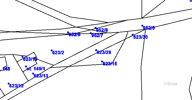 Parcela st. 623/28 v KÚ Tis u Blatna, Katastrální mapa