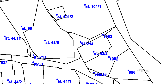 Parcela st. 955/14 v KÚ Tis u Blatna, Katastrální mapa