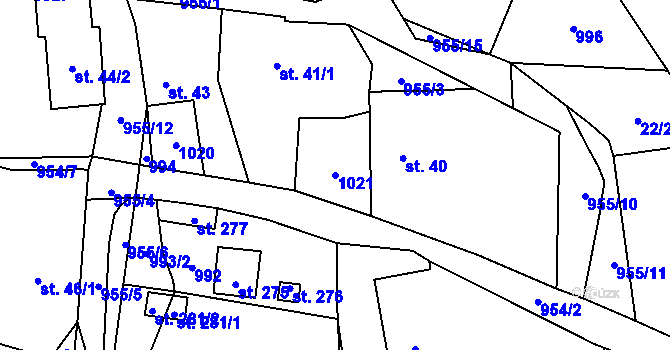 Parcela st. 1021 v KÚ Tis u Blatna, Katastrální mapa