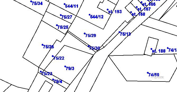 Parcela st. 75/30 v KÚ Tis u Blatna, Katastrální mapa