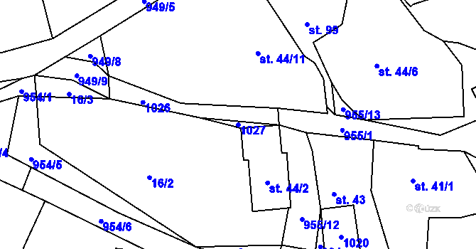 Parcela st. 1027 v KÚ Tis u Blatna, Katastrální mapa