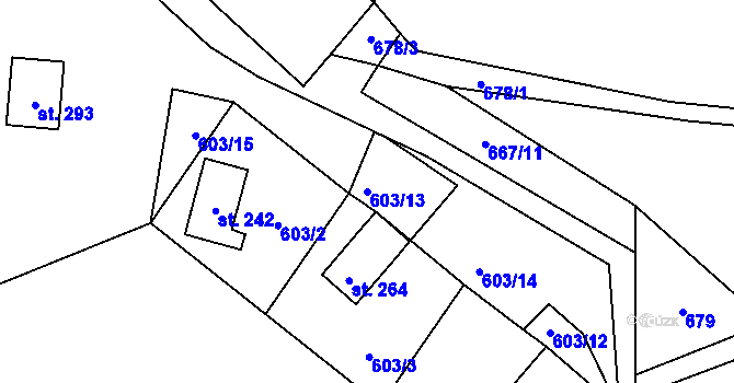 Parcela st. 603/13 v KÚ Tis u Blatna, Katastrální mapa