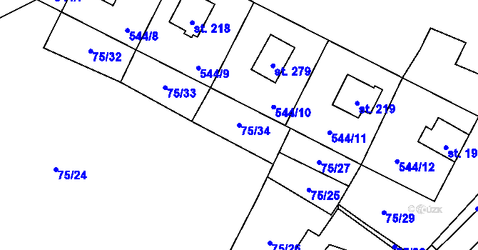 Parcela st. 75/34 v KÚ Tis u Blatna, Katastrální mapa