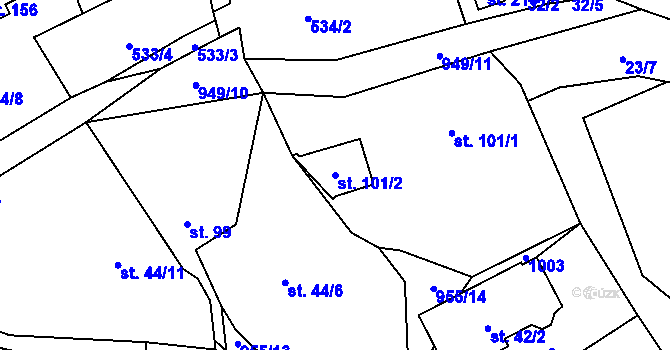 Parcela st. 101/2 v KÚ Tis u Blatna, Katastrální mapa