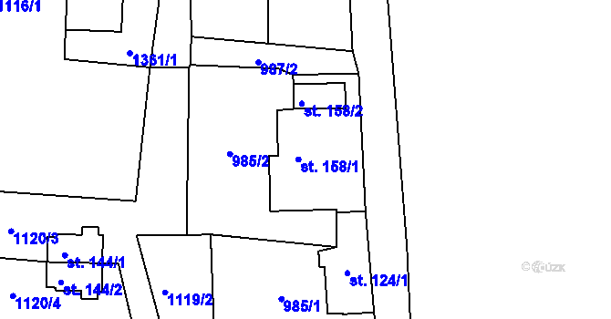 Parcela st. 158/1 v KÚ Ostrov u Tisé, Katastrální mapa