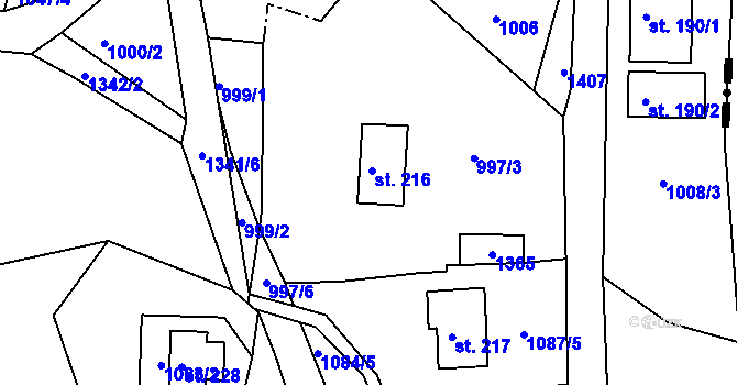 Parcela st. 216 v KÚ Ostrov u Tisé, Katastrální mapa