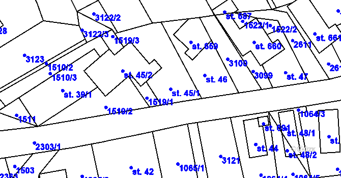Parcela st. 45/1 v KÚ Tisá, Katastrální mapa