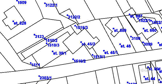 Parcela st. 45/2 v KÚ Tisá, Katastrální mapa