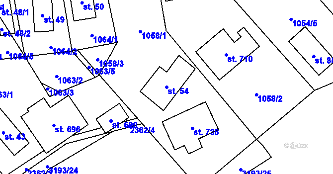 Parcela st. 54 v KÚ Tisá, Katastrální mapa