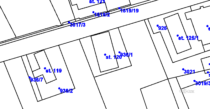 Parcela st. 120 v KÚ Tisá, Katastrální mapa