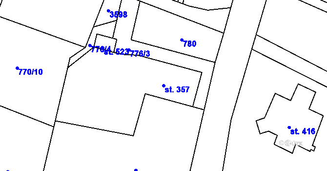 Parcela st. 357 v KÚ Tisá, Katastrální mapa
