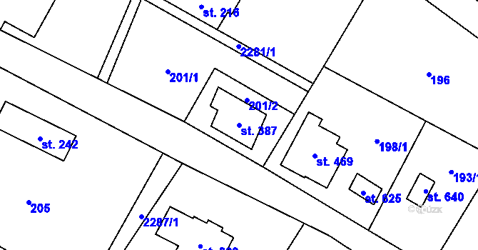 Parcela st. 387 v KÚ Tisá, Katastrální mapa
