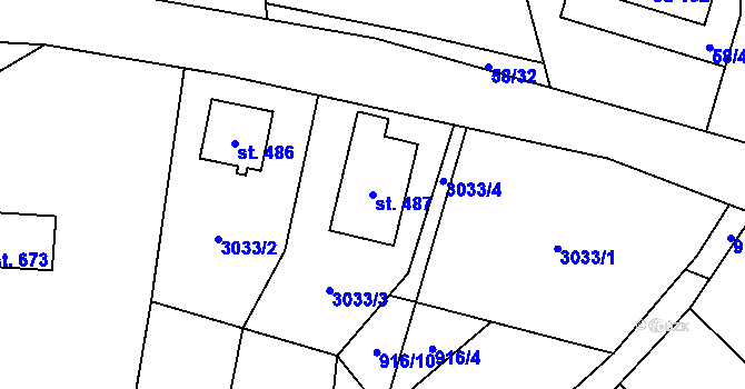 Parcela st. 487 v KÚ Tisá, Katastrální mapa