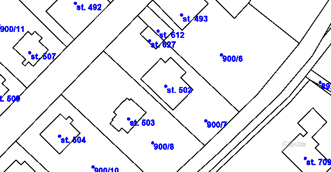 Parcela st. 502 v KÚ Tisá, Katastrální mapa