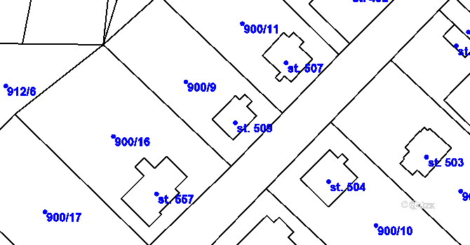Parcela st. 509 v KÚ Tisá, Katastrální mapa