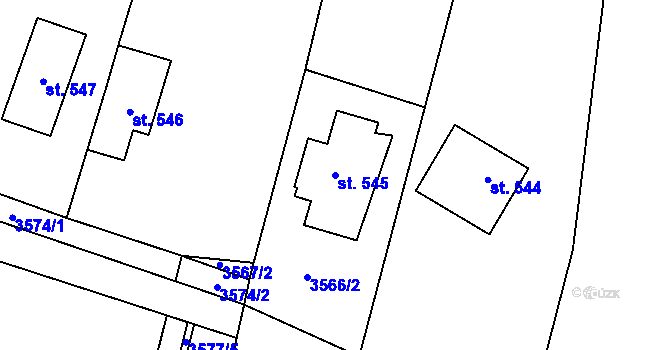 Parcela st. 545 v KÚ Tisá, Katastrální mapa