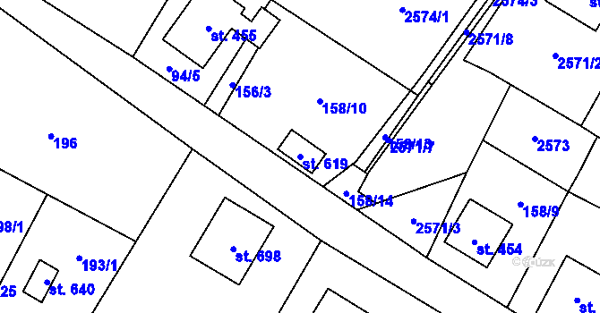 Parcela st. 619 v KÚ Tisá, Katastrální mapa