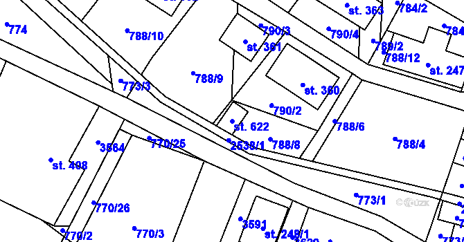 Parcela st. 622 v KÚ Tisá, Katastrální mapa