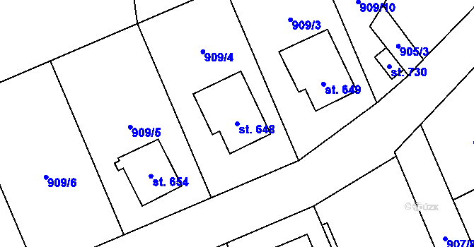 Parcela st. 648 v KÚ Tisá, Katastrální mapa
