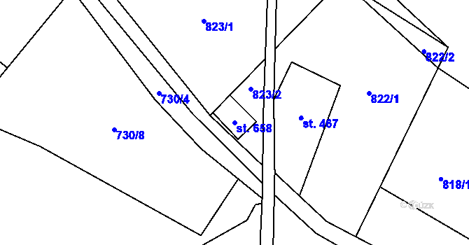 Parcela st. 658 v KÚ Tisá, Katastrální mapa