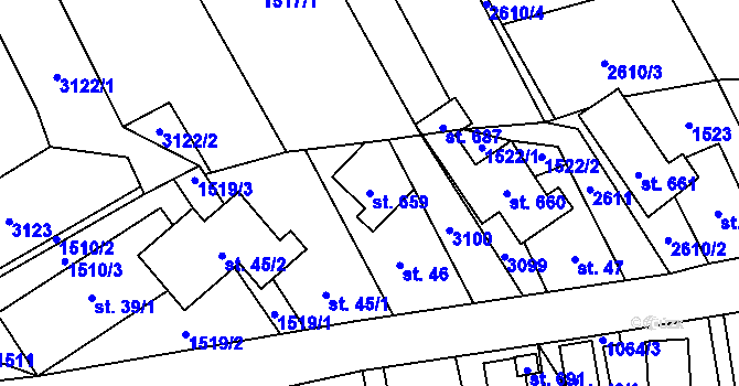 Parcela st. 659 v KÚ Tisá, Katastrální mapa