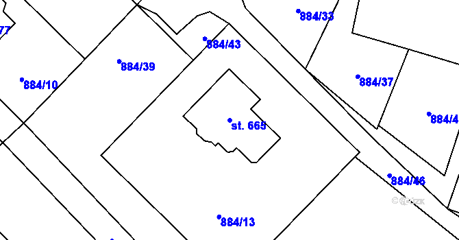Parcela st. 665 v KÚ Tisá, Katastrální mapa