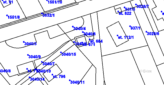 Parcela st. 671 v KÚ Tisá, Katastrální mapa
