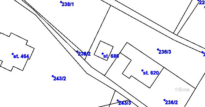 Parcela st. 686 v KÚ Tisá, Katastrální mapa