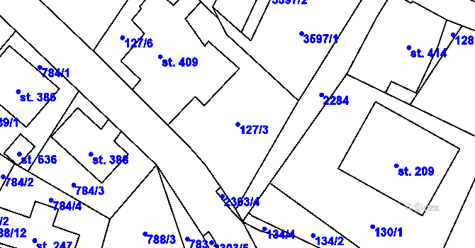 Parcela st. 127/3 v KÚ Tisá, Katastrální mapa