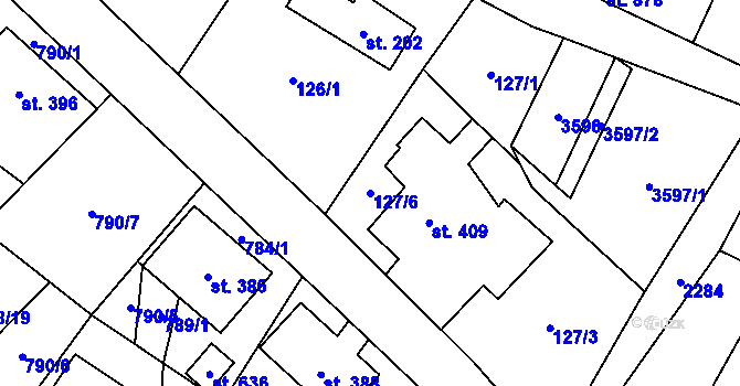 Parcela st. 127/6 v KÚ Tisá, Katastrální mapa