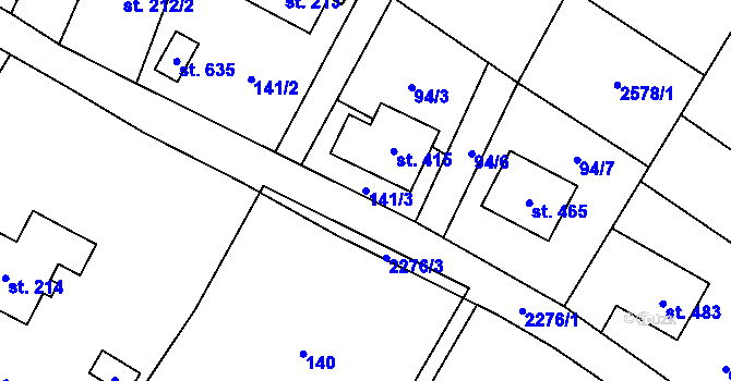 Parcela st. 141/3 v KÚ Tisá, Katastrální mapa
