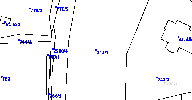 Parcela st. 243/1 v KÚ Tisá, Katastrální mapa