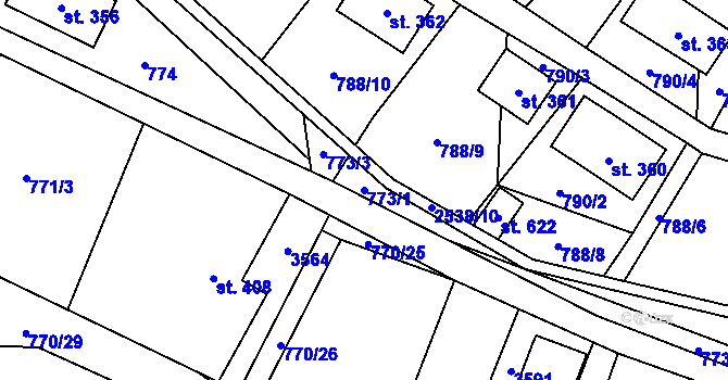 Parcela st. 773/1 v KÚ Tisá, Katastrální mapa