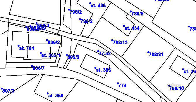 Parcela st. 773/2 v KÚ Tisá, Katastrální mapa