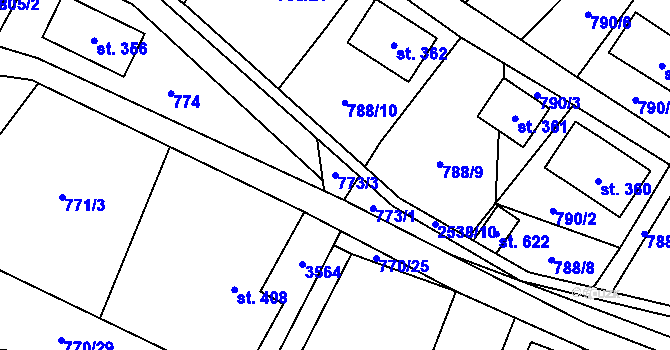 Parcela st. 773/3 v KÚ Tisá, Katastrální mapa