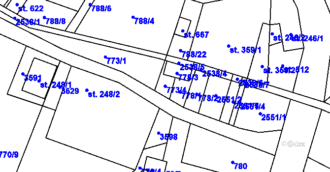 Parcela st. 773/4 v KÚ Tisá, Katastrální mapa