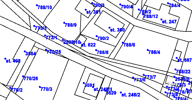 Parcela st. 788/8 v KÚ Tisá, Katastrální mapa