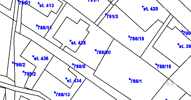 Parcela st. 788/20 v KÚ Tisá, Katastrální mapa