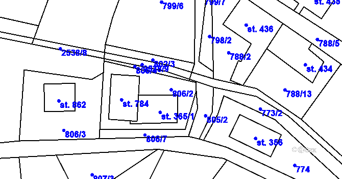 Parcela st. 806/2 v KÚ Tisá, Katastrální mapa