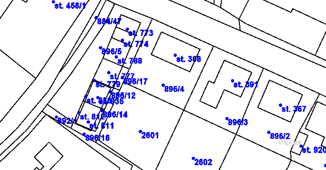 Parcela st. 896/4 v KÚ Tisá, Katastrální mapa