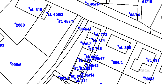 Parcela st. 896/5 v KÚ Tisá, Katastrální mapa