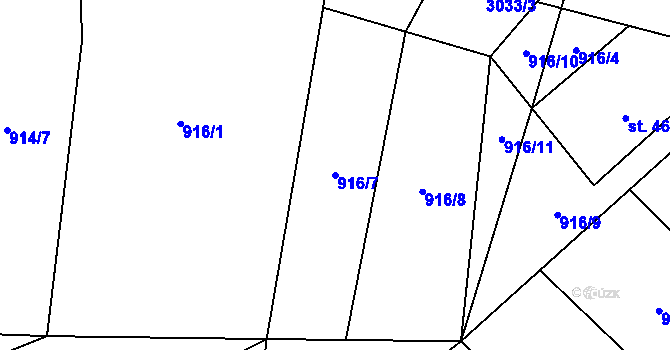 Parcela st. 916/7 v KÚ Tisá, Katastrální mapa