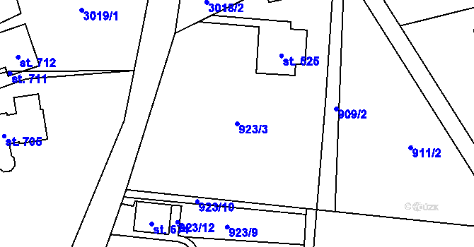 Parcela st. 923/3 v KÚ Tisá, Katastrální mapa